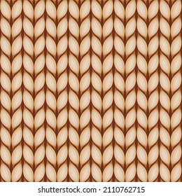 Nahtloses Schnittmuster. Abstrakter geometrischer Hintergrund auf braunem, orangefarbenem, goldenem und weißem Hintergrund. Makro-Stricktextur