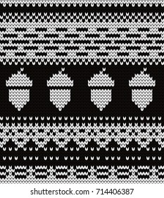 Knitted seamless pattern acorn and fair isle elements