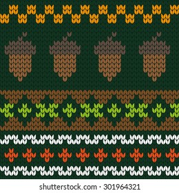 knitted seamless pattern acorns