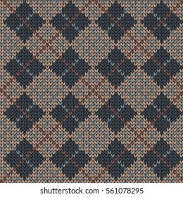 Knitted seamless pattern in argyle style