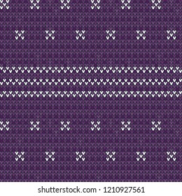 Knitted seamless pattern background. Sweater vector illustration. Purple color. Knitwear design.