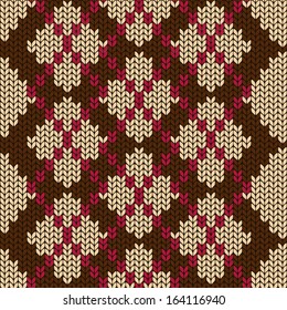 Knitted seamless pattern with beige rhombus