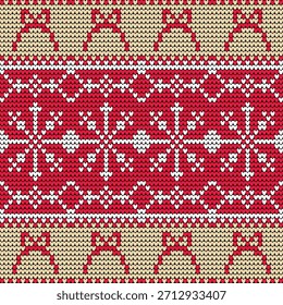 knitted seamless pattern with bows and winter geometric motifs