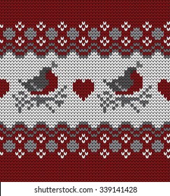 knitted seamless pattern bullfinches