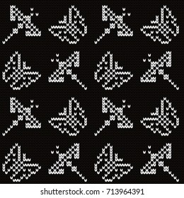 Knitted seamless pattern butterflies and dragonflies
