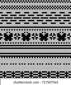 Knitted seamless pattern butterflies and fair isle elements
