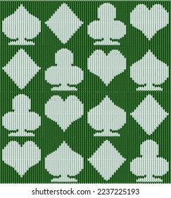 Knitted seamless pattern with casino poker cards, vector illustration