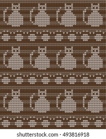 knitted seamless pattern with cats