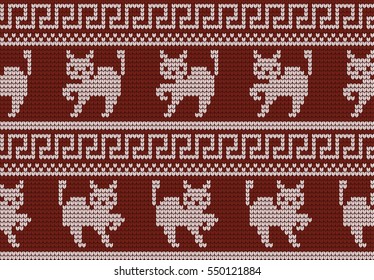 knitted seamless pattern with cats