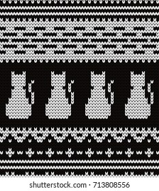 Knitted seamless pattern cats