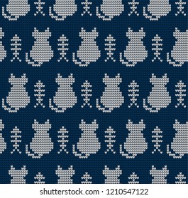 knitted seamless pattern with cats knitwear pattern fabric