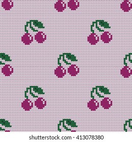 Knitted seamless pattern cherries