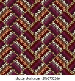 Knitted seamless pattern. Classic knitwear red white brown ornament. Fashion trendy stylish background.