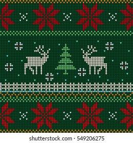 Knitted seamless pattern with deer 