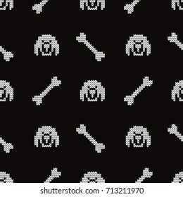 Knitted seamless pattern dogs and bones