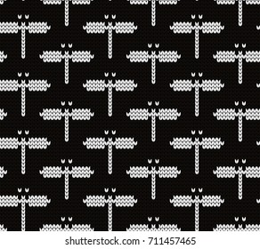 Knitted seamless pattern dragonflies