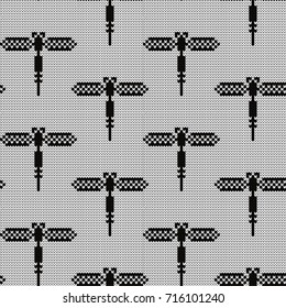Knitted seamless pattern dragonflies