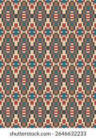 Knitted seamless pattern embroidery tribal native.Traditional Aztec,Navajo,Southwest and Mexican style.Sweater crochet vector geometric background.Design for fabric,clothing,wrapping,print,decoration.