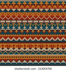 Knitted seamless pattern in Fair Isle style. Vector illustration