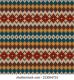 Knitted seamless pattern in Fair Isle style. Vector illustration