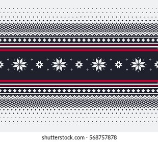 Knitted seamless pattern in Fair Isle style. Vector illustration
