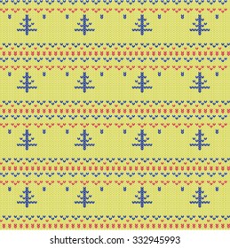 Knitted seamless pattern with fir-trees. Stock vector.