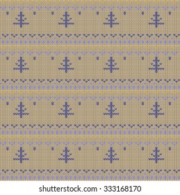 Knitted seamless pattern with fir-trees. Stock vector.