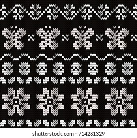 Knitted seamless pattern flowers and butterflies