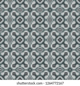 knitted seamless pattern with green geometric ornament