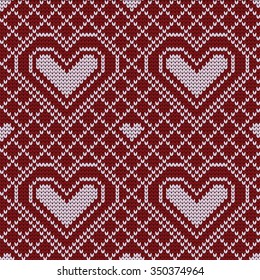 Knitted seamless pattern hearts