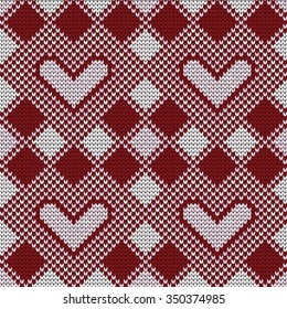 Knitted seamless pattern hearts