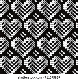 Knitted seamless pattern hearts