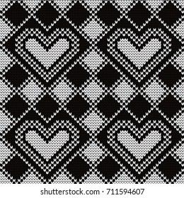 Knitted seamless pattern hearts