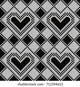Knitted seamless pattern hearts