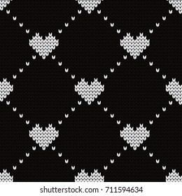 Knitted seamless pattern hearts