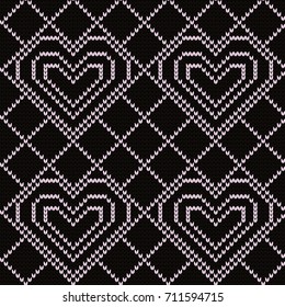 Knitted seamless pattern hearts
