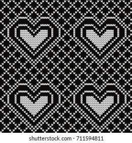 Knitted seamless pattern hearts