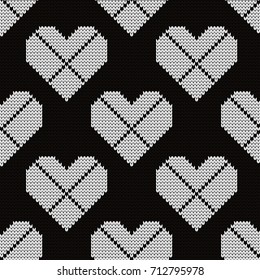 Knitted seamless pattern hearts