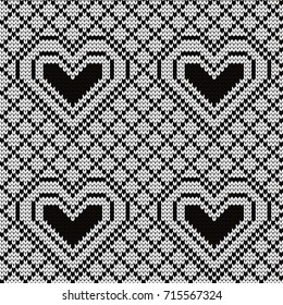 Knitted seamless pattern hearts