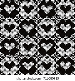 Knitted seamless pattern hearts
