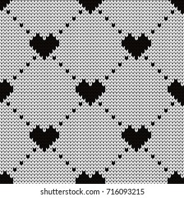 Knitted seamless pattern hearts
