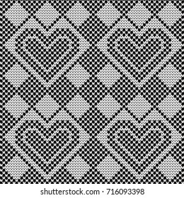 Knitted seamless pattern hearts