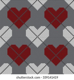 knitted seamless pattern hearts in argyle style