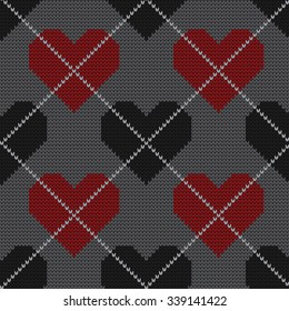 knitted seamless pattern hearts in argyle style