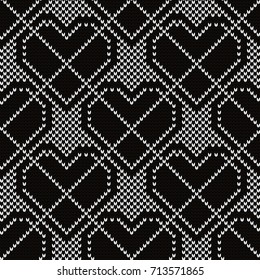 Knitted seamless pattern hearts in argyle style