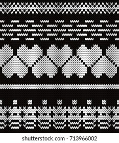 Knitted seamless pattern hearts and fair isle elements