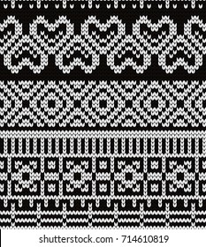 Knitted seamless pattern hearts and fair isle elements