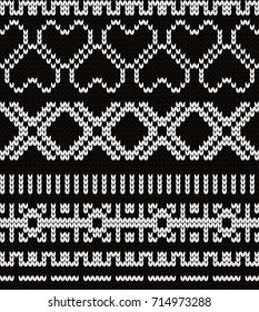 Knitted seamless pattern hearts and fair isle elements