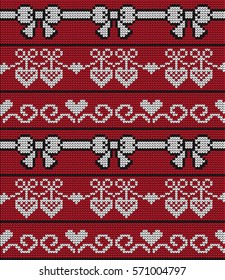 Knitted seamless pattern hearts on Valentine