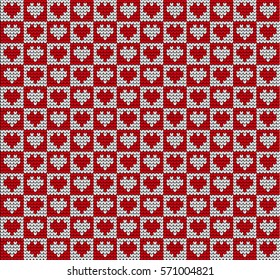 Knitted seamless pattern hearts on Valentine